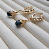 Natural Dark Green Emerald Faceted Teardrop 18k Gold Plated Earrings