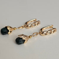 Natural Dark Green Emerald Faceted Teardrop 18k Gold Plated Earrings
