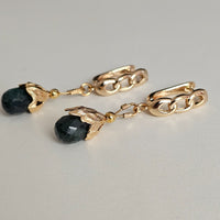 Natural Dark Green Emerald Faceted Teardrop 18k Gold Plated Earrings