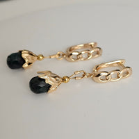 Natural Dark Green Emerald Faceted Teardrop 18k Gold Plated Earrings