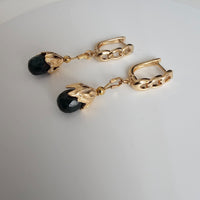 Natural Dark Green Emerald Faceted Teardrop 18k Gold Plated Earrings