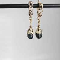 Natural Dark Green Emerald Faceted Teardrop 18k Gold Plated Earrings