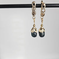 Natural Dark Green Emerald Faceted Teardrop 18k Gold Plated Earrings