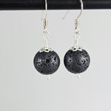 Natural Black Lava Stone Beads 925 Solid Sterling Silver Earrings