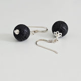 Natural Black Lava Stone Beads 925 Solid Sterling Silver Earrings