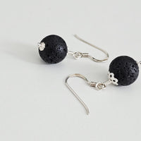 Natural Black Lava Stone Beads 925 Solid Sterling Silver Earrings