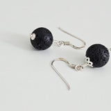 Natural Black Lava Stone Beads 925 Solid Sterling Silver Earrings