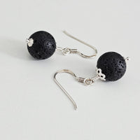 Natural Black Lava Stone Beads 925 Solid Sterling Silver Earrings