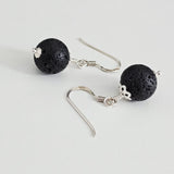 Natural Black Lava Stone Beads 925 Solid Sterling Silver Earrings