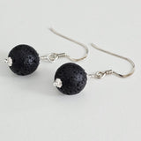 Natural Black Lava Stone Beads 925 Solid Sterling Silver Earrings