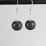 Natural Black Lava Stone Beads 925 Solid Sterling Silver Earrings