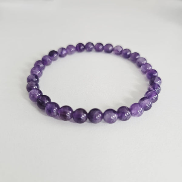 Natural Amethyst Gemstone 6mm Round Beads Stretching Bracelet 7"