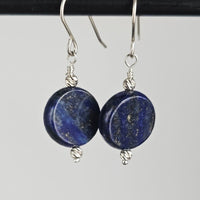 Lapis Lazuli Round Disk 925 Sterling Silver Handmade Artisan Earrings