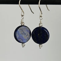 Lapis Lazuli Round Disk 925 Sterling Silver Handmade Artisan Earrings