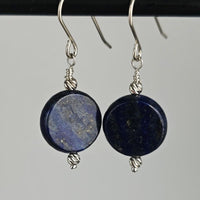 Lapis Lazuli Round Disk 925 Sterling Silver Handmade Artisan Earrings