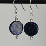Lapis Lazuli Round Disk 925 Sterling Silver Handmade Artisan Earrings