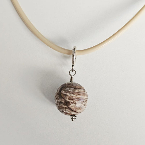 Picture Jasper Faceted Ball 925 Sterling Silver Choker - 17"