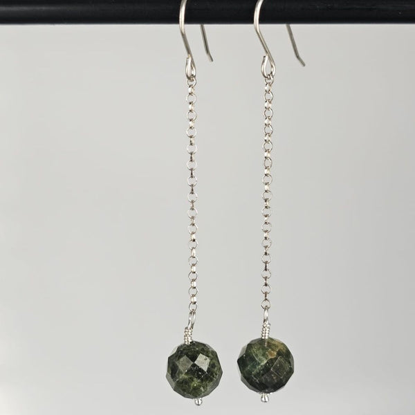 Faceted Green Tourmline 925 Sterling Silver Long Drop Earrings