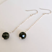 Faceted Green Tourmline 925 Sterling Silver Long Drop Earrings