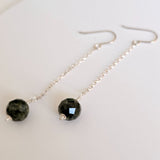 Faceted Green Tourmline 925 Sterling Silver Long Drop Earrings