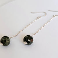 Faceted Green Tourmline 925 Sterling Silver Long Drop Earrings