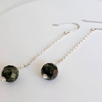 Faceted Green Tourmline 925 Sterling Silver Long Drop Earrings