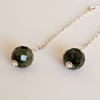 Faceted Green Tourmline 925 Sterling Silver Long Drop Earrings