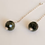 Faceted Green Tourmline 925 Sterling Silver Long Drop Earrings