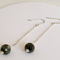 Faceted Green Tourmline 925 Sterling Silver Long Drop Earrings