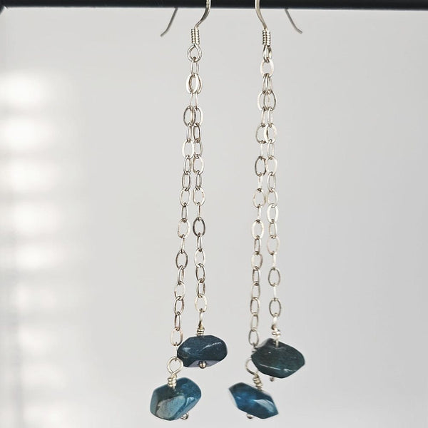 Blue Apatite 925 Sterling Silver Long Earrings