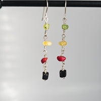 Reggae Rasta Jamaica Style Colorful Gemstones 925 Sterling Silver Long Earrings