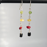 Reggae Rasta Jamaica Style Colorful Gemstones 925 Sterling Silver Long Earrings