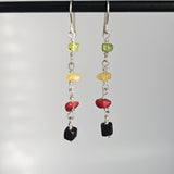 Reggae Rasta Jamaica Style Colorful Gemstones 925 Sterling Silver Long Earrings