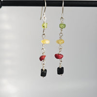 Reggae Rasta Jamaica Style Colorful Gemstones 925 Sterling Silver Long Earrings
