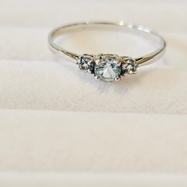 Petite 3-Stone Genuine Light Blue Topaz 925 Sterling Silver Promise Ring