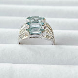 3-Stone Marquise Genuine Blue Topaz Real 925 Sterling Silver Ring