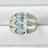 3-Stone Marquise Genuine Blue Topaz Real 925 Sterling Silver Ring