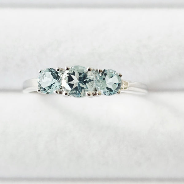 3-Stone Genuine Light Blue Topaz 925 Sterling Silver Promise Ring USA Sz. 10