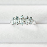 5-Stone Marquise Genuine Blue Topaz 925 Sterling Silver Promise Ring USA Sz. 7
