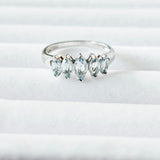 5-Stone Marquise Genuine Blue Topaz 925 Sterling Silver Promise Ring USA Sz. 7
