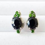 6 Ct. Genuine Black Sapphire & Chrome Diopside 925 Sterling Silver Stud Earrings