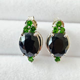 6 Ct. Genuine Black Sapphire & Chrome Diopside 925 Sterling Silver Stud Earrings