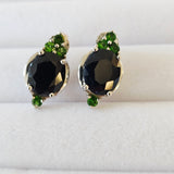 6 Ct. Genuine Black Sapphire & Chrome Diopside 925 Sterling Silver Stud Earrings