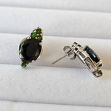 6 Ct. Genuine Black Sapphire & Chrome Diopside 925 Sterling Silver Stud Earrings