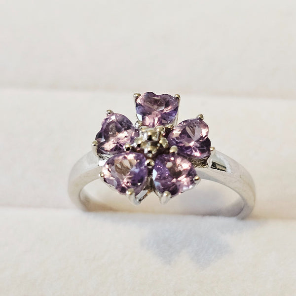 5-Stone Flower Shape Color Change Alexandrite 925 Sterling Silver Ring - Size 7