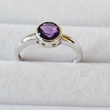 7MM Round Natural African Amethyst 925 Sterling Silver Solitair Ring