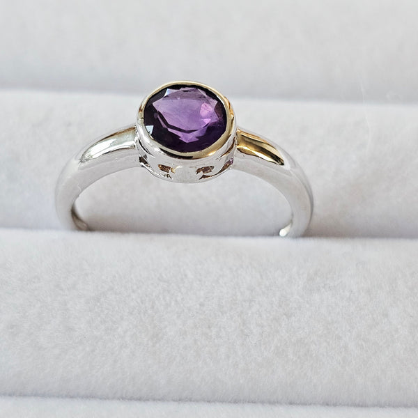 7MM Round Natural African Amethyst 925 Sterling Silver Solitair Ring