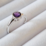 7MM Round Natural African Amethyst 925 Sterling Silver Solitair Ring