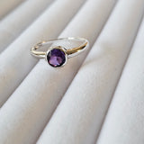7MM Round Natural African Amethyst 925 Sterling Silver Solitair Ring