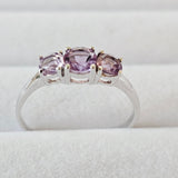 Petite 3-Stone Natural Amethyst 925 Sterling Silver Ring